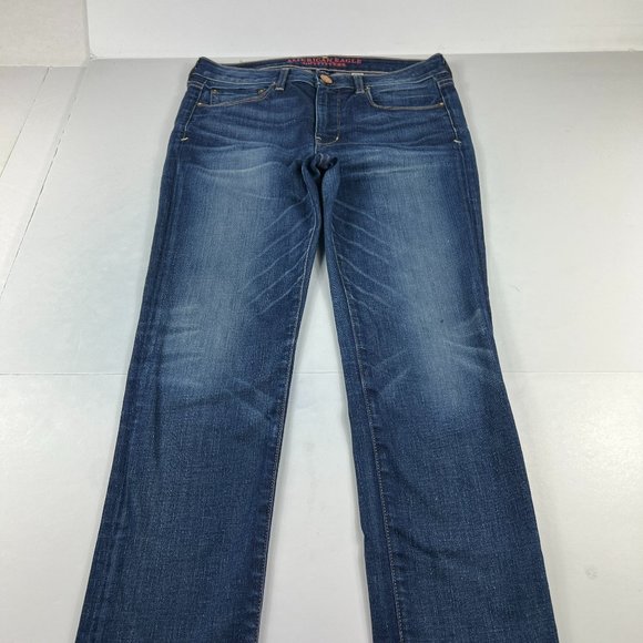 American Eagle Jean Women 8 Skinny Dark Blue Whisker Cone Stretch Denim USA Made - Picture 1 of 16